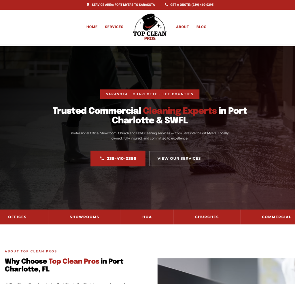 top clean pros homepage screen shot